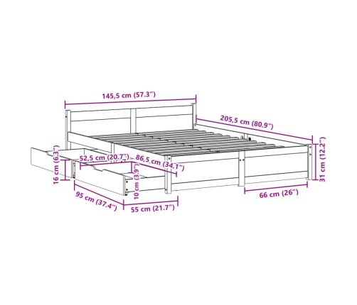 Estructura de cama sin colchón madera de pino blanca 140x200 cm