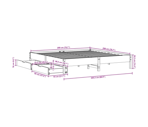 Estructura de cama sin colchón madera maciza de pino 200x200 cm