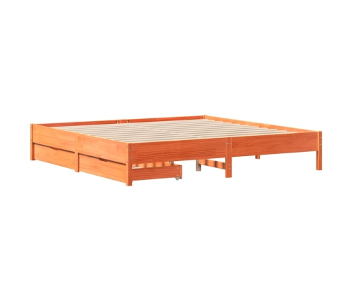 Cama sin colchón madera maciza de pino marrón cera 200x200 cm