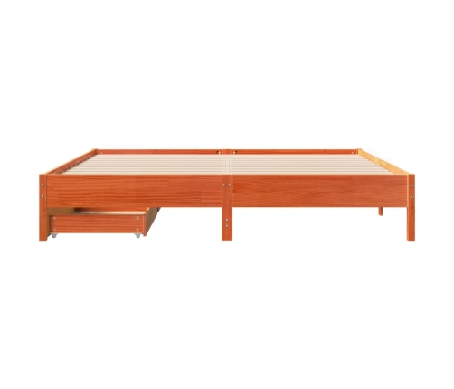 Cama sin colchón madera maciza de pino marrón cera 200x200 cm