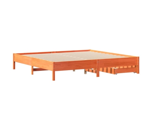 Cama sin colchón madera maciza de pino marrón cera 200x200 cm