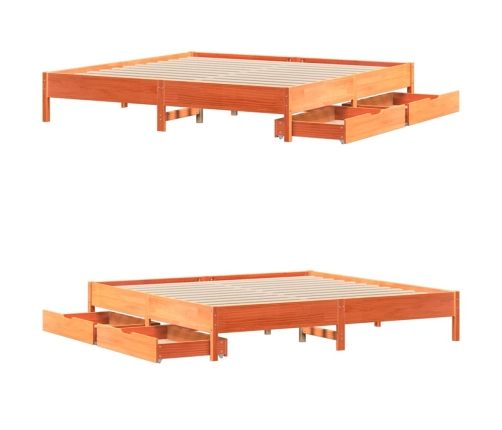 Cama sin colchón madera maciza de pino marrón cera 200x200 cm