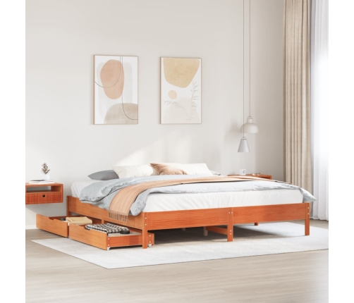 Cama sin colchón madera maciza de pino marrón cera 200x200 cm