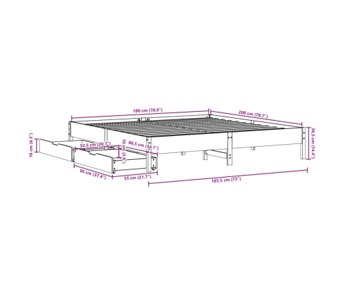 Estructura de cama sin colchón madera maciza de pino 180x200 cm