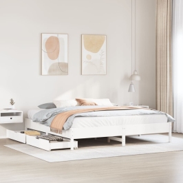Cama sin colchón madera maciza de pino blanca 180x200 cm