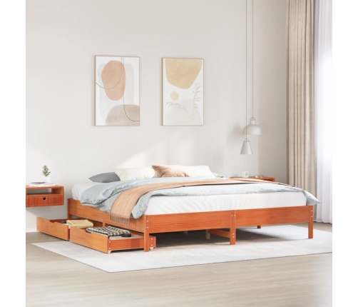 Cama sin colchón madera maciza de pino marrón cera 180x200 cm