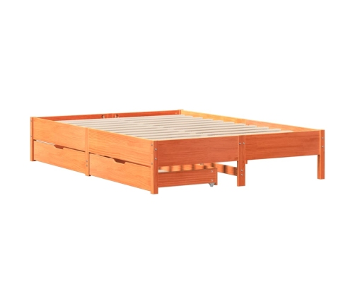 Cama sin colchón madera maciza de pino marrón cera 160x200 cm