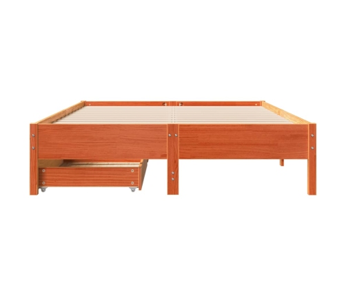 Cama sin colchón madera maciza de pino marrón cera 160x200 cm