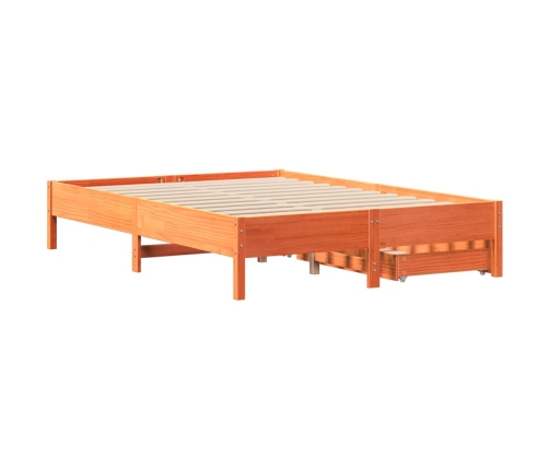 Cama sin colchón madera maciza de pino marrón cera 160x200 cm