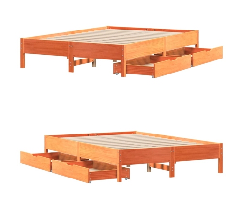 Cama sin colchón madera maciza de pino marrón cera 160x200 cm