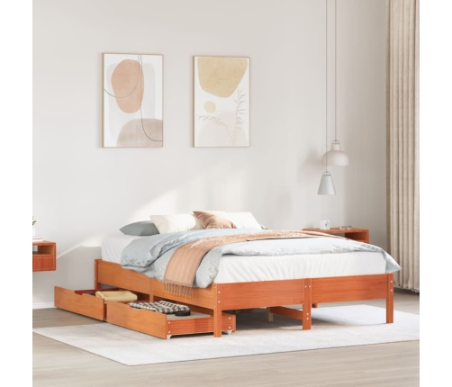 Cama sin colchón madera maciza de pino marrón cera 160x200 cm