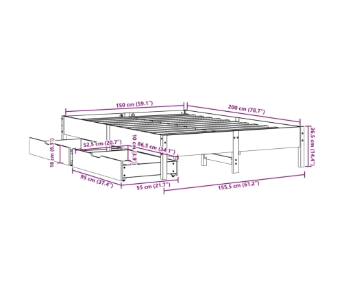 Estructura de cama sin colchón madera de pino blanca 150x200 cm