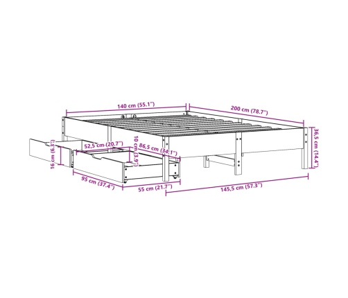 Estructura de cama sin colchón madera de pino blanca 140x200 cm