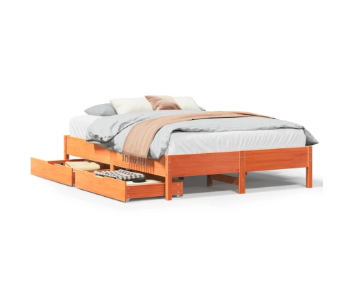 Cama sin colchón madera maciza de pino marrón cera 120x200 cm