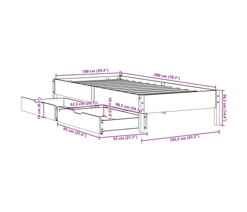 Estructura cama sin colchón madera maciza pino blanca 100x200cm