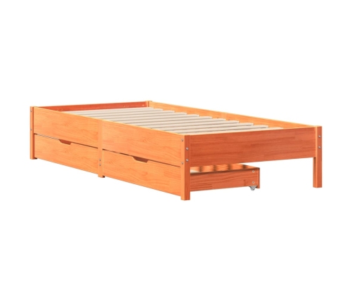 Cama sin colchón madera maciza de pino marrón cera 100x200 cm