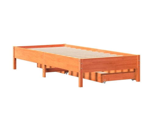 Cama sin colchón madera maciza de pino marrón cera 100x200 cm