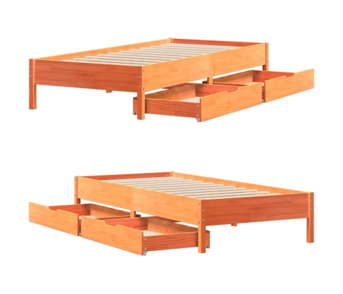 Cama sin colchón madera maciza de pino marrón cera 100x200 cm