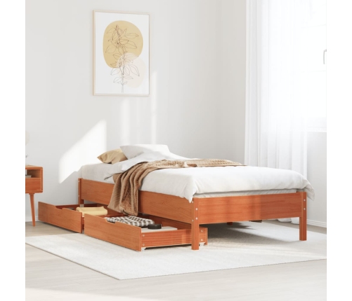 Cama sin colchón madera maciza de pino marrón cera 100x200 cm