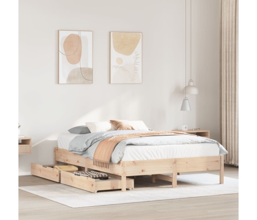 Estructura de cama sin colchón madera maciza de pino 135x190 cm