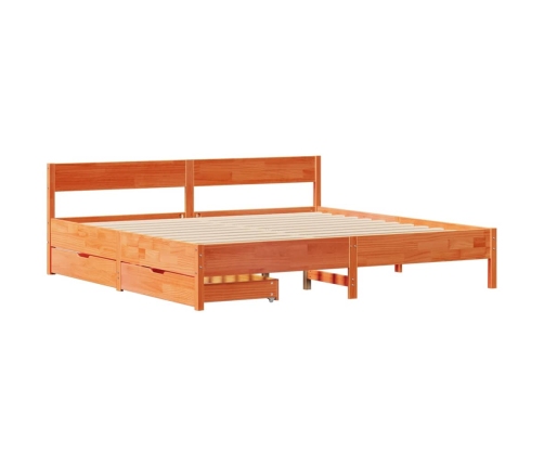 Cama sin colchón madera maciza de pino marrón cera 200x200 cm