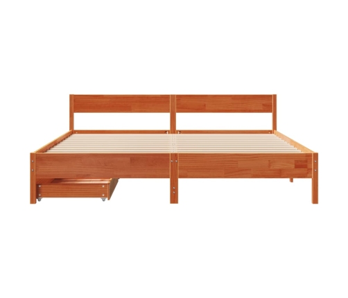 Cama sin colchón madera maciza de pino marrón cera 200x200 cm