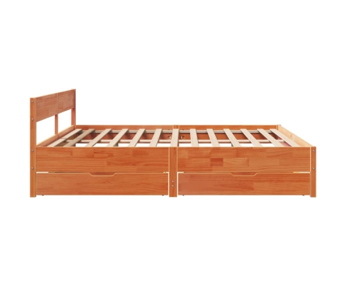 Cama sin colchón madera maciza de pino marrón cera 200x200 cm