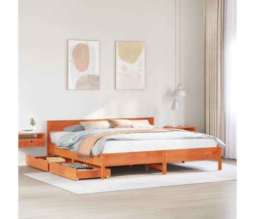 Cama sin colchón madera maciza de pino marrón cera 200x200 cm