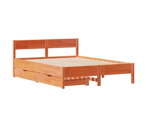 Cama sin colchón madera maciza pino marrón cera 150x200 cm