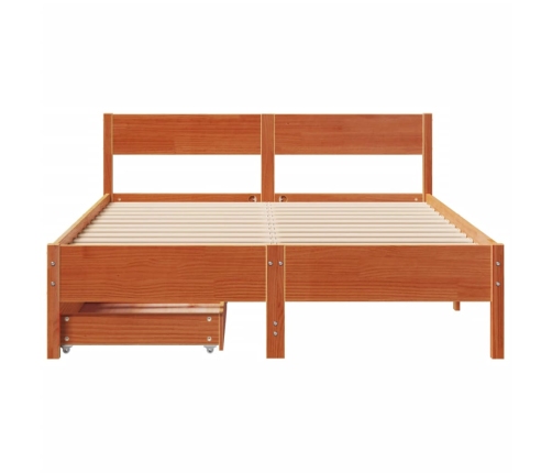 Cama sin colchón madera maciza pino marrón cera 150x200 cm