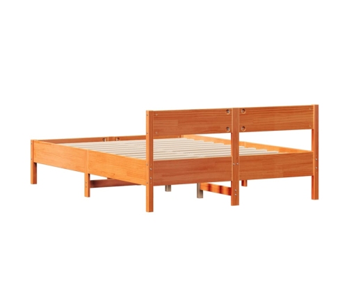 Cama sin colchón madera maciza pino marrón cera 150x200 cm