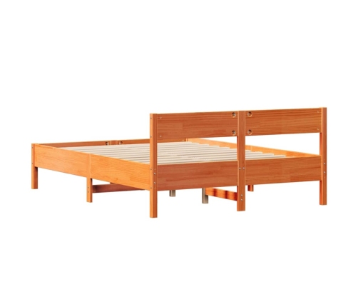 Cama sin colchón madera maciza de pino marrón cera 140x200 cm