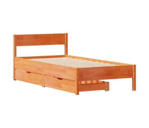 Cama sin colchón madera maciza de pino marrón cera 100x200 cm