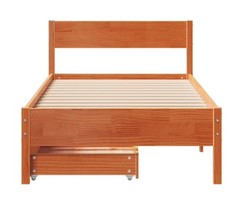 Cama sin colchón madera maciza de pino marrón cera 100x200 cm