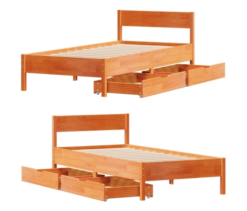 Cama sin colchón madera maciza de pino marrón cera 100x200 cm