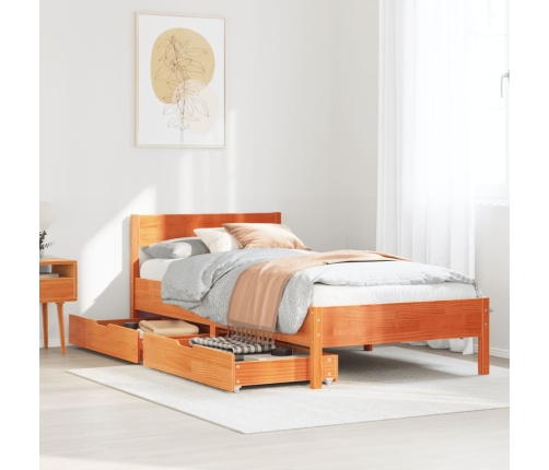 Cama sin colchón madera maciza de pino marrón cera 100x200 cm