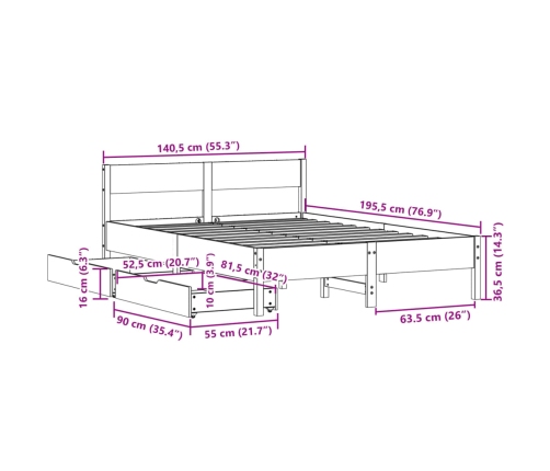 Estructura de cama sin colchón madera maciza marrón 135x190 cm