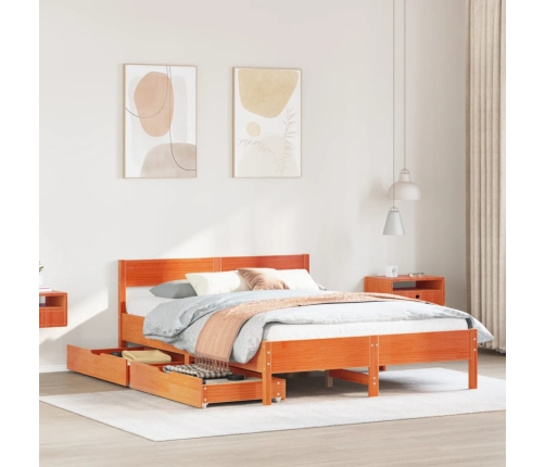 Estructura de cama sin colchón madera maciza marrón 135x190 cm