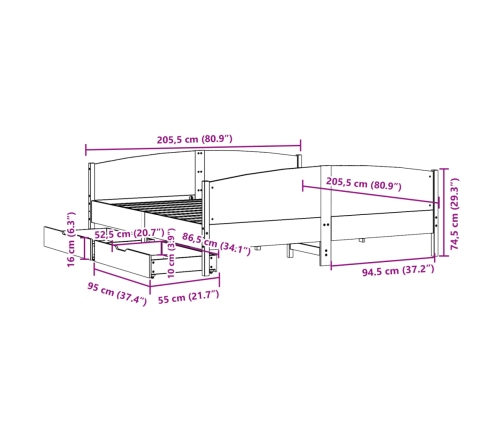 Estructura de cama sin colchón madera maciza de pino 200x200 cm