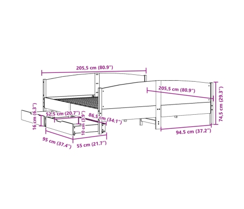 Estructura de cama sin colchón madera maciza blanca 200x200 cm