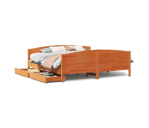 Cama sin colchón madera maciza de pino marrón cera 200x200 cm