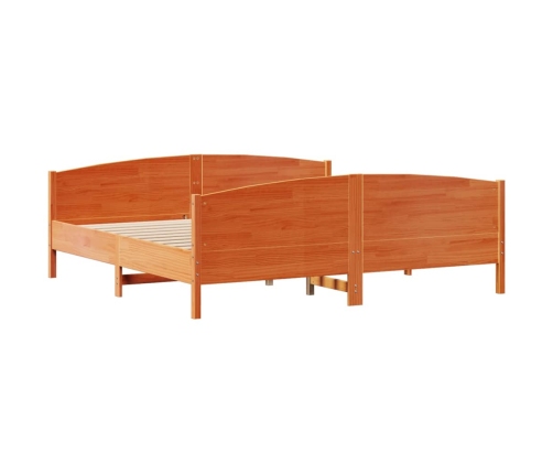 Cama sin colchón madera maciza de pino marrón cera 200x200 cm