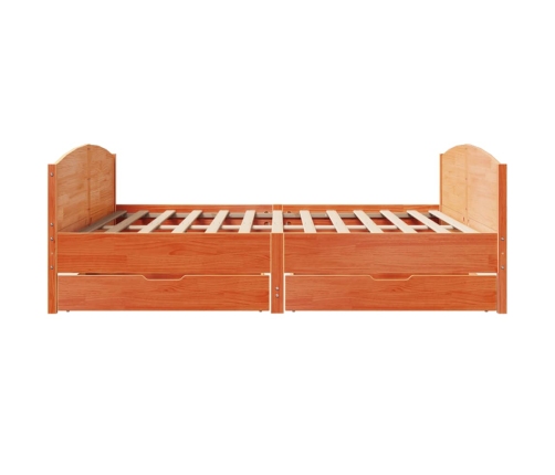 Cama sin colchón madera maciza de pino marrón cera 200x200 cm