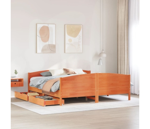 Cama sin colchón madera maciza de pino marrón cera 200x200 cm