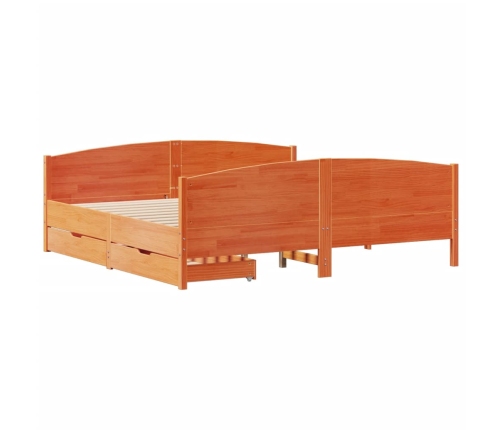 Cama sin colchón madera maciza de pino marrón cera 180x200 cm