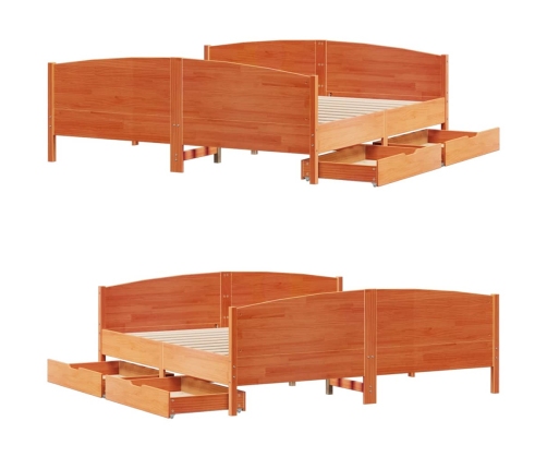 Cama sin colchón madera maciza de pino marrón cera 180x200 cm
