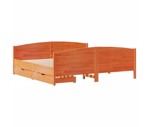 Cama sin colchón madera maciza de pino marrón cera 160x200 cm