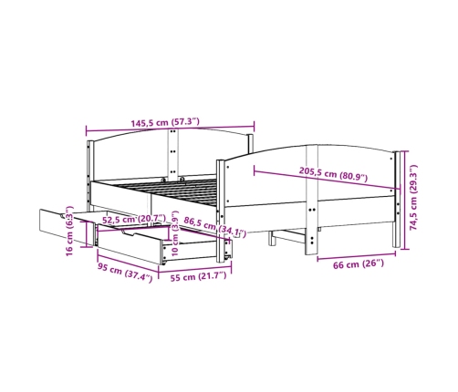 Estructura de cama sin colchón madera de pino blanca 140x200 cm