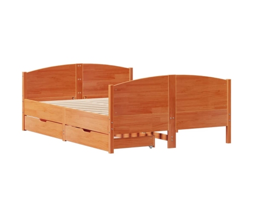 Cama sin colchón madera maciza de pino marrón cera 140x200 cm