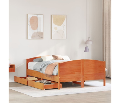 Cama sin colchón madera maciza de pino marrón cera 140x200 cm